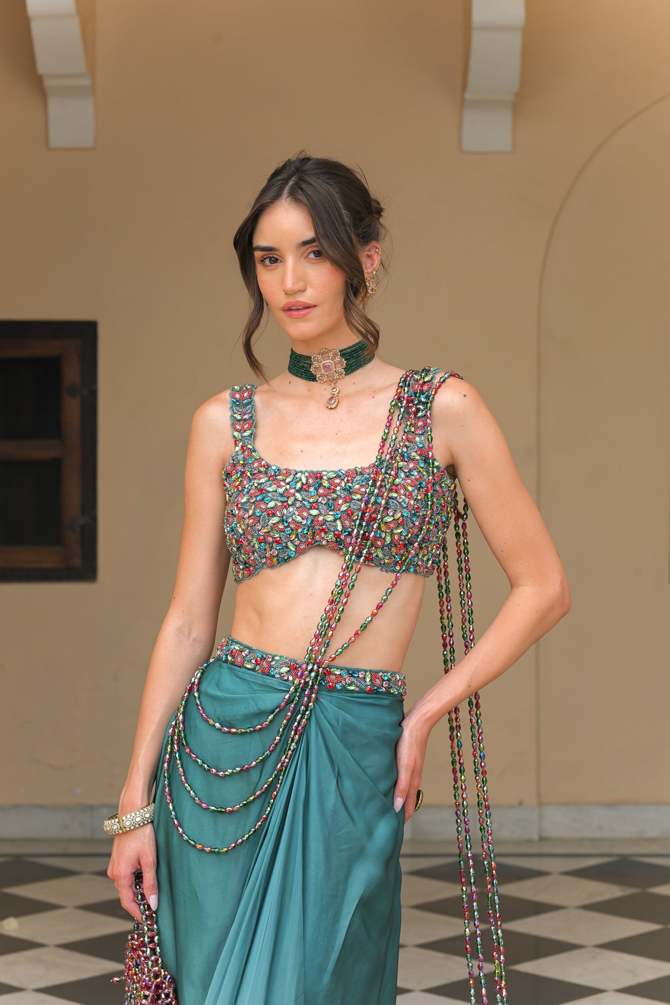Iris Skirt with Crystal Blouse and Crystal Tassel Palla Saree