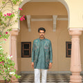 Iris Mist Embroidered Half Jacket Paired with Pin Tuck Kurta Pant Set