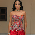 Scarlet Bloom Embroidered Corset Paired with Milano Throw Satin Skirt