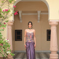 Violet Bloom Highlight Corset with Satin Throw Skirt Set