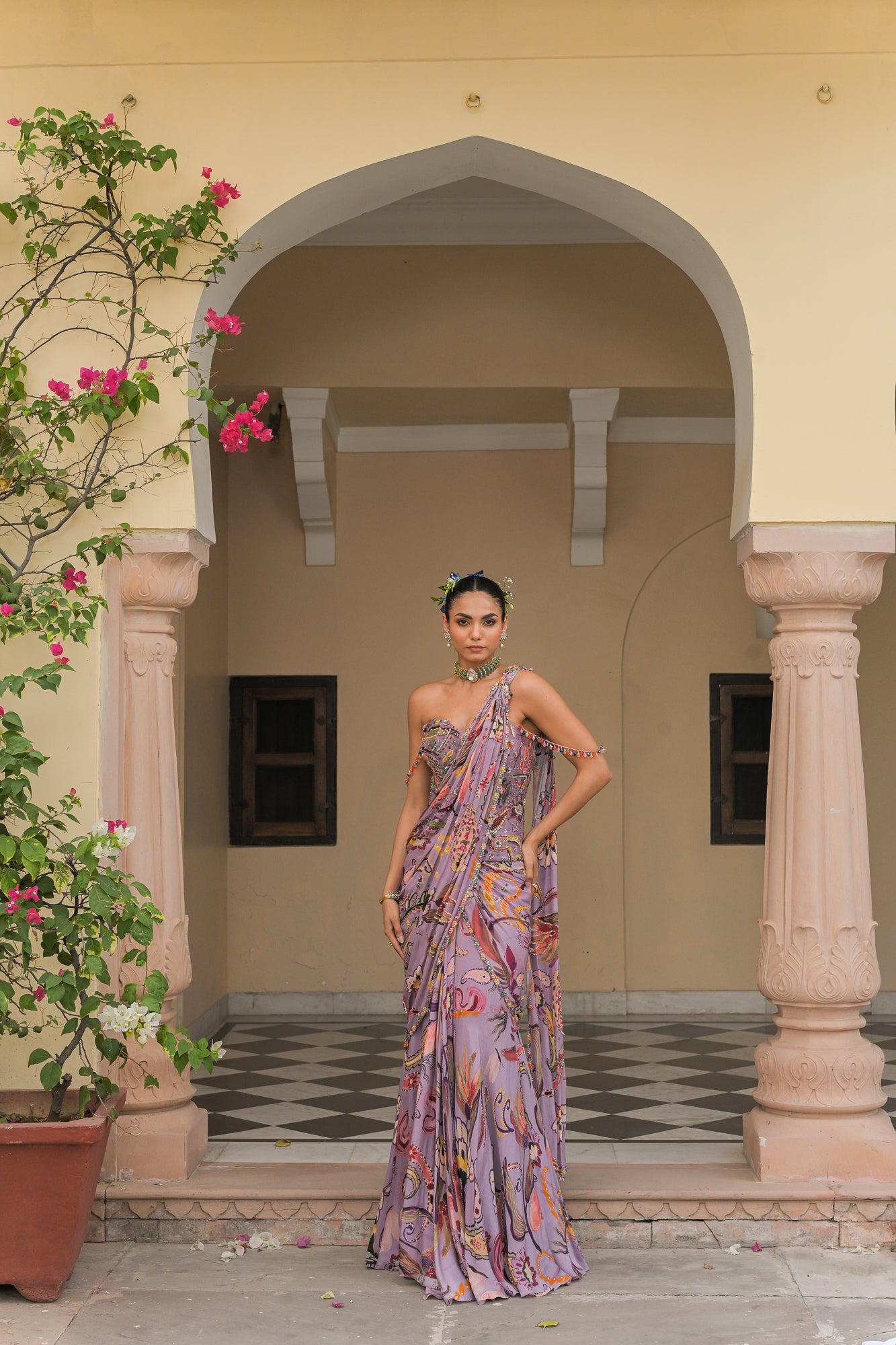 Violet Bloom Highlight Palla Saree with Violet Corset