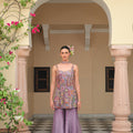 Violet Bloom Embroidered Kurta with Kali Pants and Tassel Dupatta
