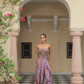 Violet Bloom Flower Patch Jumpsuit with Tassel Dupatta
