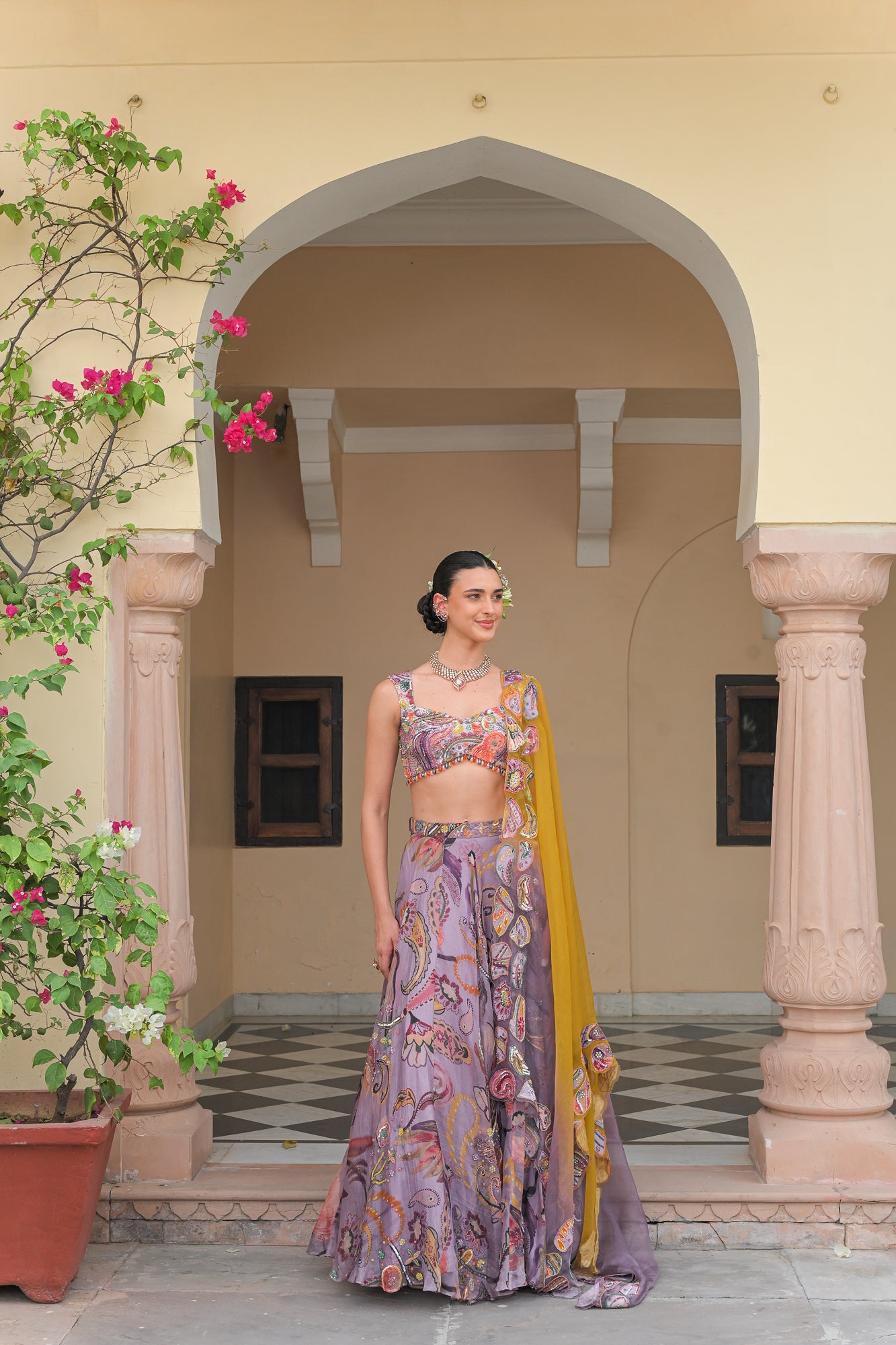 Violet Bloom Lehenga with Embroidered Blouse and Dupatta