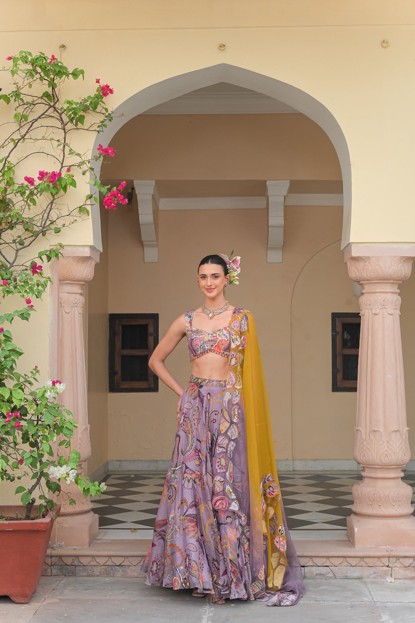 Violet Bloom Lehenga with Embroidered Blouse and Dupatta