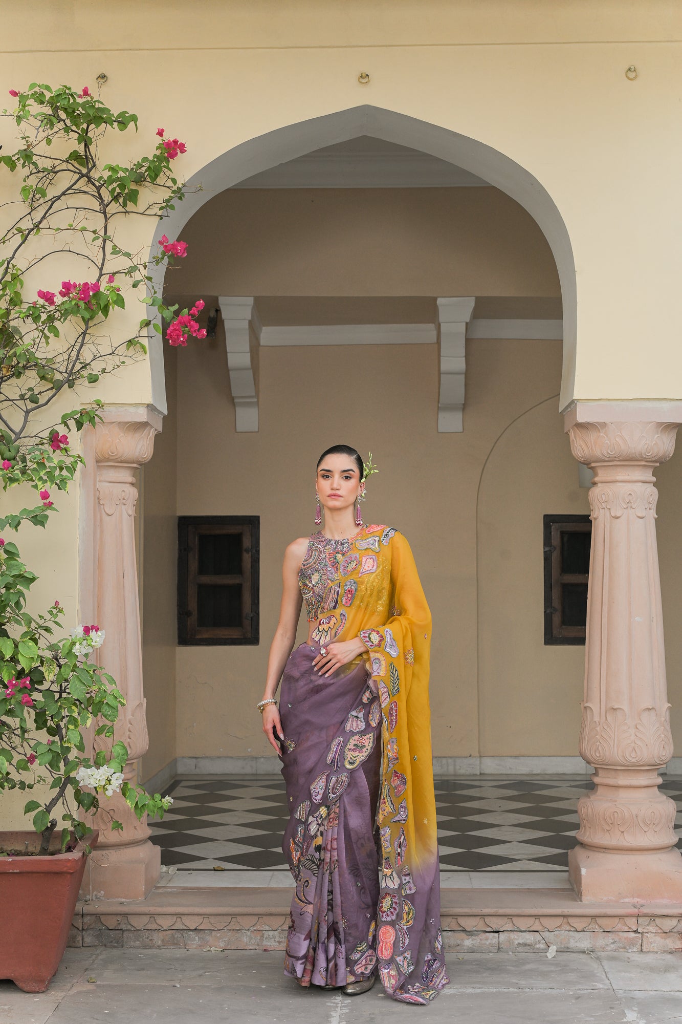 Violet Bloom Halter Blouse and Saree