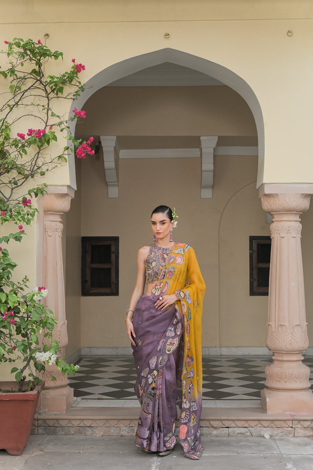 Violet Bloom Halter Blouse and Saree