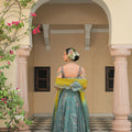 Iris Mist Highlight Lehengas Paired with Patch Highlight Iris Mist Blouse and Thread Work Appliqué Patch Highlight Dual Dupatta