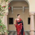 Scarlet Thread Blouse with Thread Work Flower Patch Dual Saree