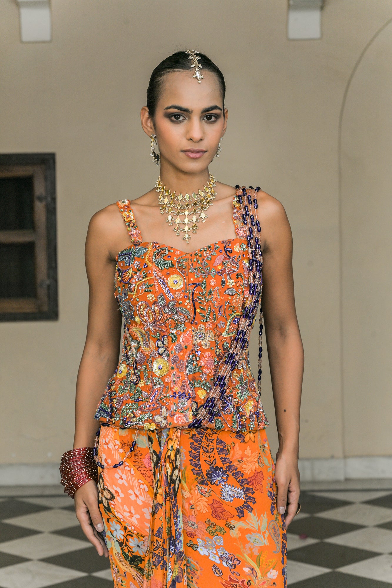 Amber Bloom Corset and Tassle Saree