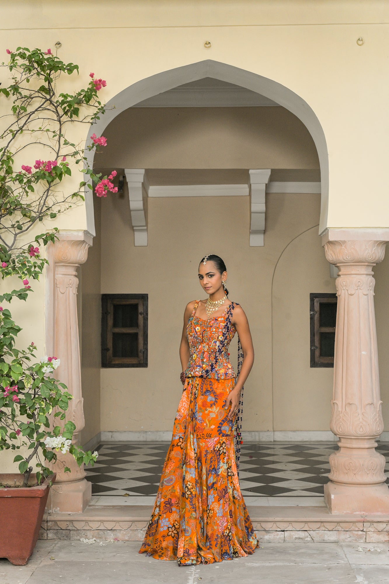 Amber Bloom Corset and Tassle Saree