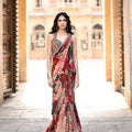 Maroon Pre-stitched Saree With Emboidered Blouse Blouse