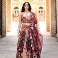 Maroon Organza Lehenga Highlighted With Embroidered Blouse & Applique Dupatta
