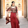 Maroon Dhoti Skirt with Embroidered Bralette and Cape