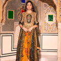 Embroidered Tassel Blouse with Yellow and Green Dual Print Lehenga and Dupatta