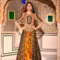 Embroidered Tassel Blouse with Yellow and Green Dual Print Lehenga