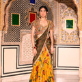 Dual Yellow and Green Printed Pre-Stitched Saree with Embroidered Blouse