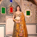 Highlighted Yellow and Green Dual Lehenga with Embroidered Blouse and Dupatta