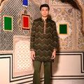 Green Printed Organza Kurta With Green Flare Pant