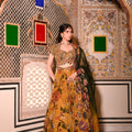 Yellow Embroidered Blouse with Highlighted Lehenga and Dupatta