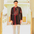 Striped Multi-Color Printed Organza Kurta With Beige Straight Pant