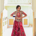 Pink Embroidered Tassel Blouse With Pink Printed Lehenga