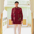 Printed Achkan With Pintuck Kurta & Straight Pant