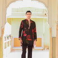 Black Organza Kurta With Embroidered Cuff paired with Flare Black Pant