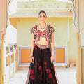 Black Embroidered Jacket with Embroidered Bralette with Printed Pants