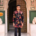 Blue Organza Kurta With Embroidered Cuff And Flared Blue Pant