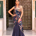 Pre-stitched Floral and Stripes Saree With Corset Blouse