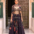 Dual Printed Lehenga With Embroidered Tassle Blouse With Applique Cape