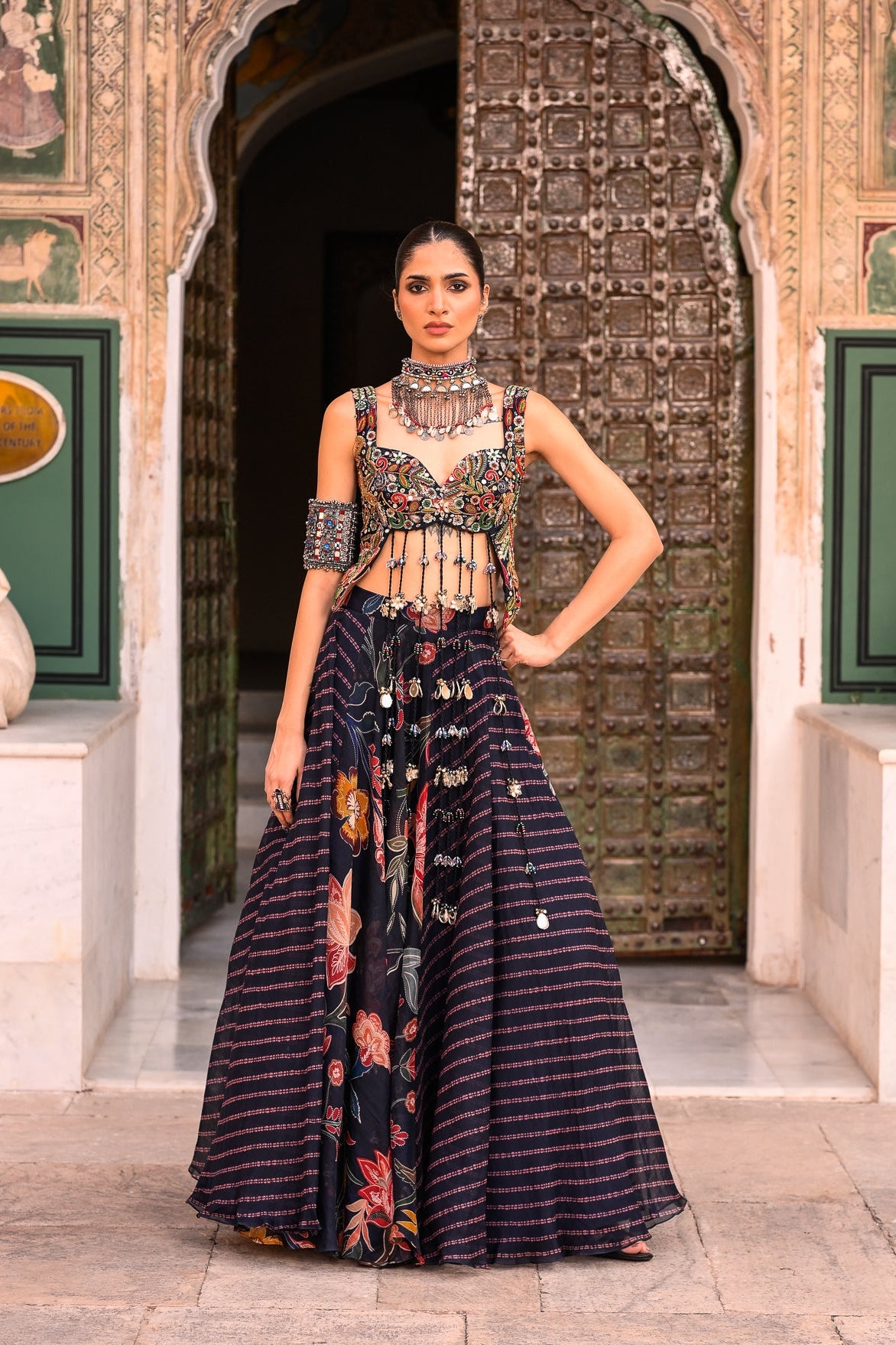 Dual Printed Lehenga With Embroidered Tassle Blouse