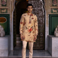 Printed Kurta With Cuff Work and Beige Straight Pant