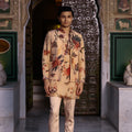 Highlighted Bundi Printed Kurta With Work On Cuff Paired with Straight Beige Pant
