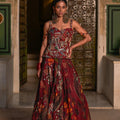 Red Printed Highlighted Lehenga Embroidered Corset