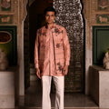 Ivory Pink Highlighted Half Jacket With Pintuck Kurta & Flair Pant