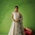 Beige Tissue Anarkali With Blue Dupatta