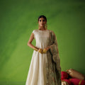 Beige Tissue Anarkali With Pastel Olive Dupatta