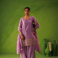 Purple A-Line Mirror Work Farshi Salwar Set