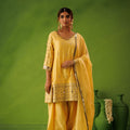 Yellow A-Line Mirror Work Farshi Salwar Set