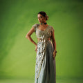 Powder Blue Mirror Drape Saree Set