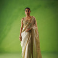 Beige Tissue Stone Embellished Saree Set