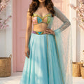 Sky Blue Lehenga With Multicolour Cutdana Blouse