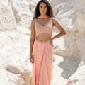 Peach Sequence And Pearl Blouse With Pleated Skirt And Dupatta