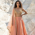 Peach Stonework Lehenga With Mirror Blouse