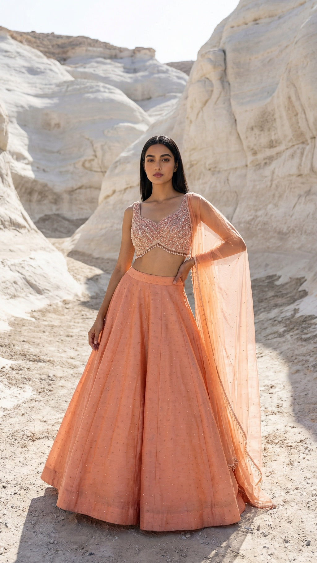 Peach Stonework Lehenga With Peach Sequin Blouse Set
