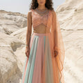 Multicolour Lehenga With Peach Pearl And Sequence Blouse Set