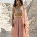 Peach And Lavender Sequence Blouse With Peach Pallazo