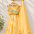 Honey Yellow Organza Lehenga With Multicolour Cutdana Blouse